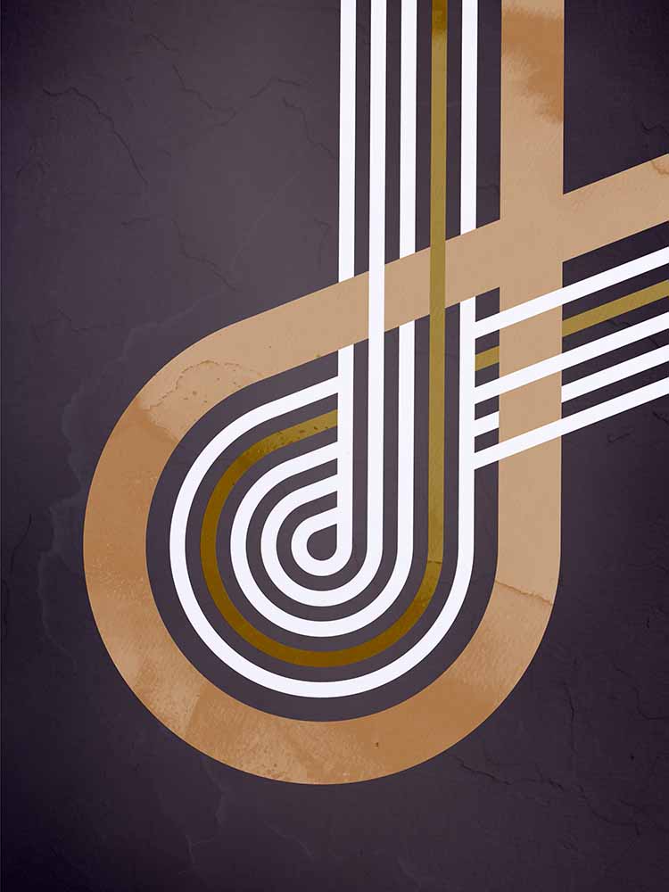 Abstrakte Linienkunst in Braun‑ und Beigetönen mit geschwungenen Formen