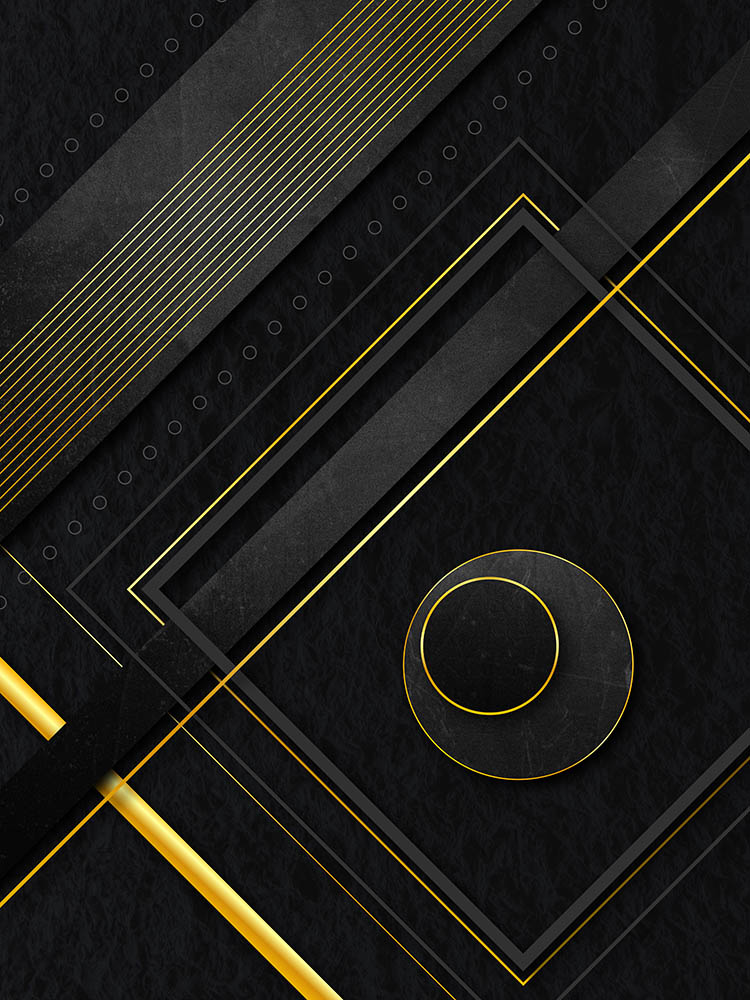 Abstrakte Wandkunst in Schwarz und Gold mit Linien und Kreisformen