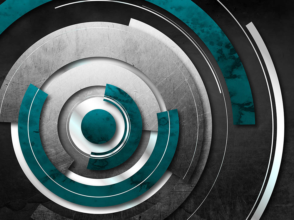 Abstrakte Kreisformen in Weiß und Petrol als moderne Wandkunst