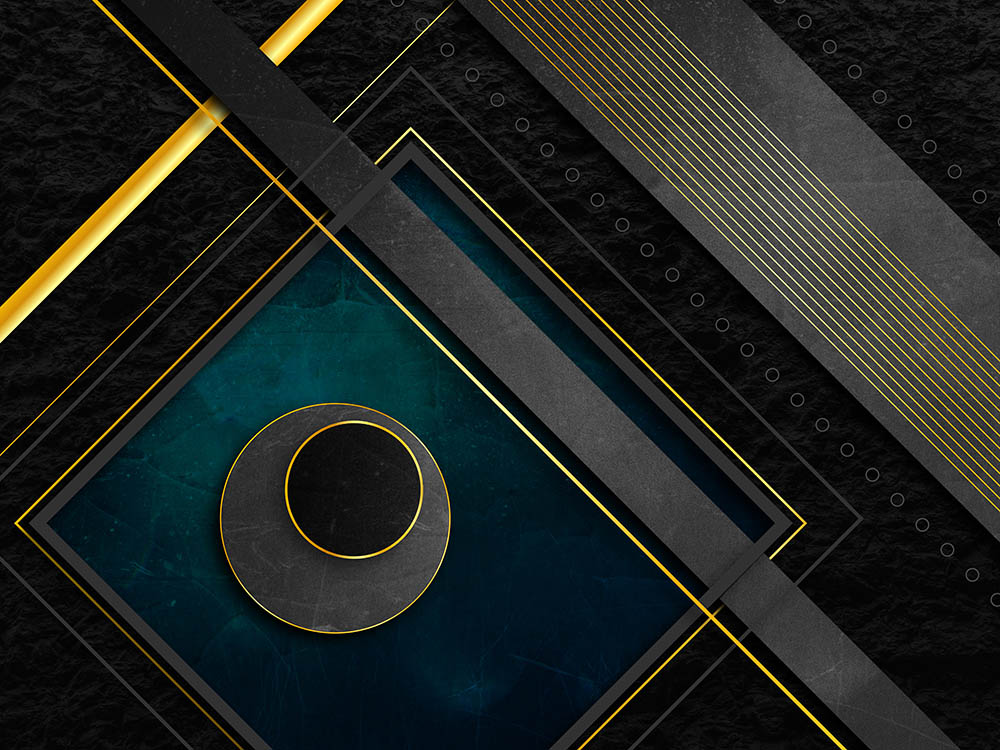 Abstrakte geometrische Komposition mit goldenen Linien und Formen