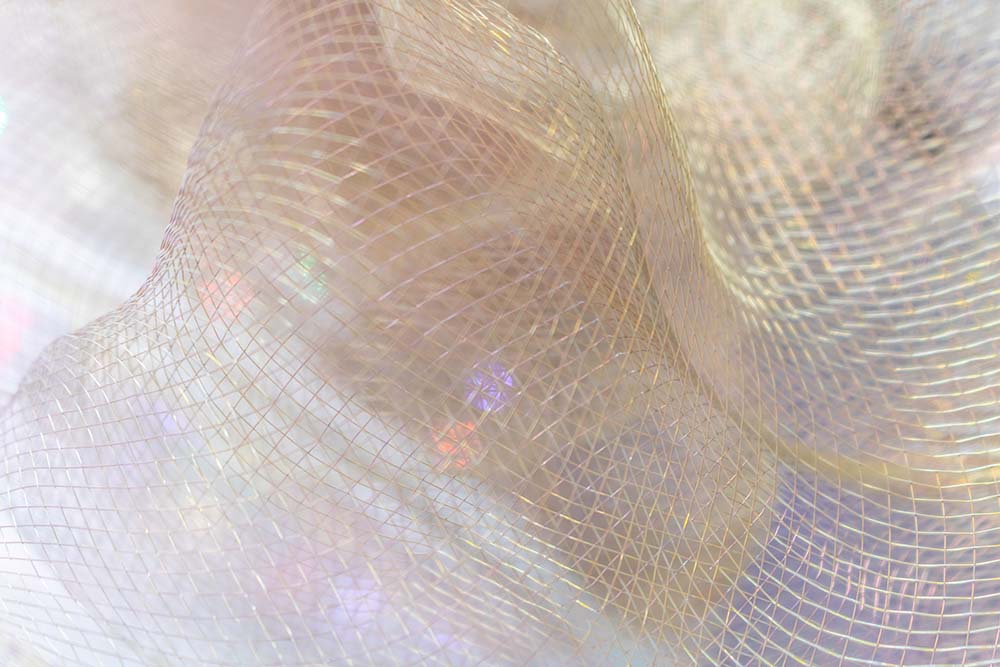 Schimmerndes, irisierendes Netzgewebe mit weichen, fließenden Strukturen.