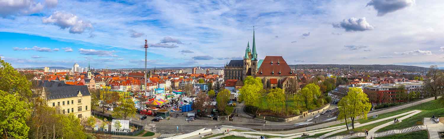 Panoramic view over Erfurt with cathedral, St. Severus Church and Cathedral Square during the Old Town Spring