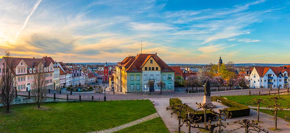 View over Gotha with historic city center and evening sky